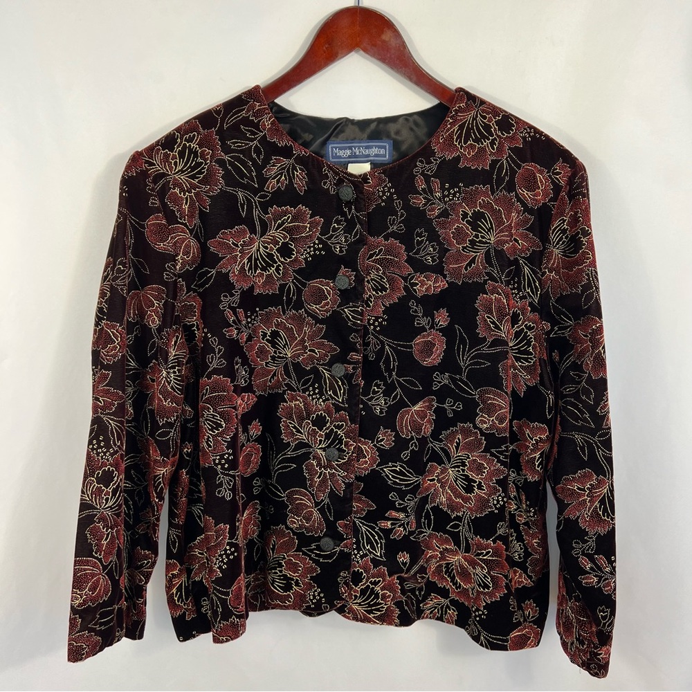 Maggie McNaughton Blazer Floral Print Glitter Velour Evening Jacket Plus Sz 22W